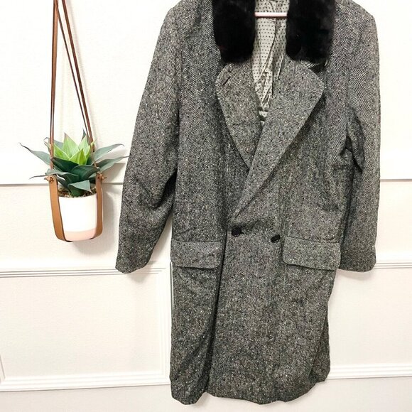 Vintage Andover Wool Black and White Tweed Fur Trim Jacket Size XXL - Picture 2 of 5